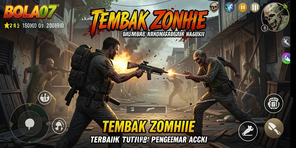 Antarmuka gameplay BOLA07 saat melawan zombie.