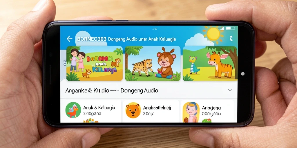 Antarmuka ramah anak dari BORNEO303 dengan berbagai cerita audio.