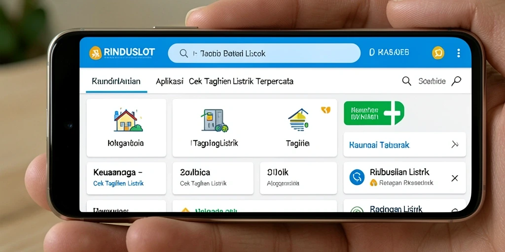 Tampilan antarmuka RINDUSLOT menampilkan informasi tagihan listrik dengan jelas.