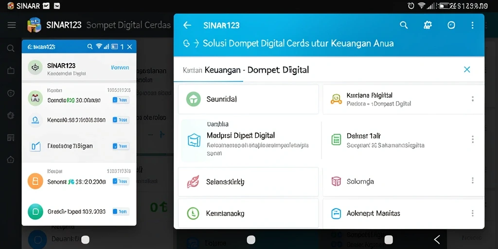 Antarmuka aplikasi SINAR123 yang user-friendly untuk transaksi Dompet Digital.