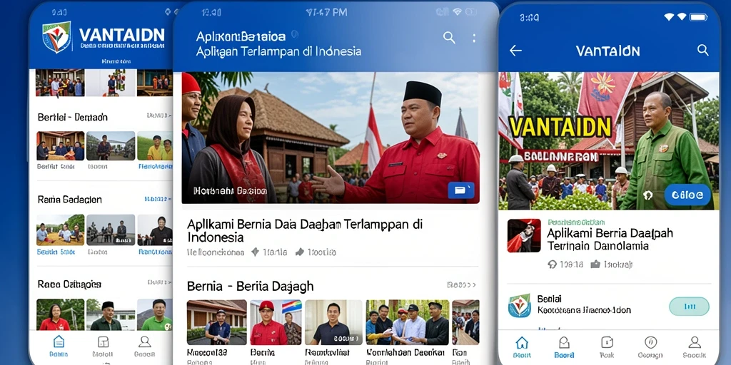 Tampilan utama aplikasi VANTAIDN yang menampilkan berita daerah terkini.
