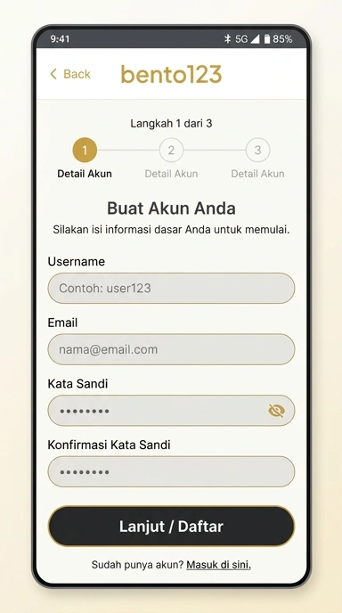 Daftar Akun Baru bento123 untuk Pengguna Android